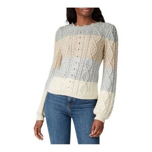 REBECCA TAYLOR Striped Cable Knit Wool Blend Sweater